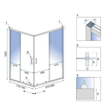 Cabina dus PUNTO, 2 usi culisante, 80x80 cm, 90x90 cm si 80x100 cm, montaj pe cadita sau pardosea