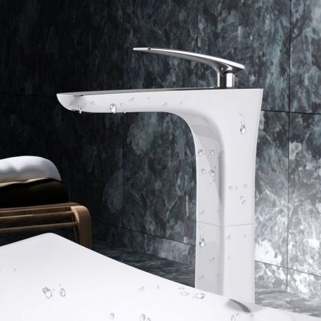 Baterie lavoar 1298 W, montaj pe blat, finisaj emailat Alb, perlator aer, design deosebit
