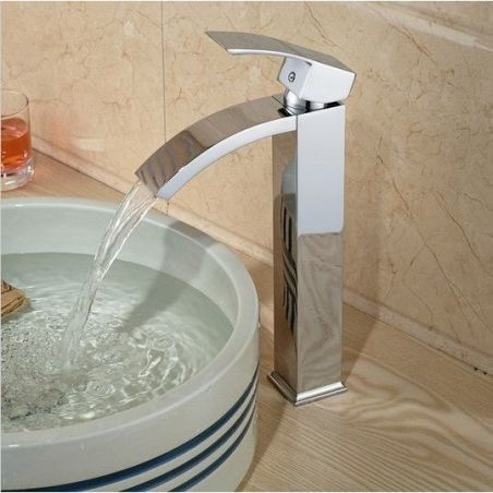 Baterie Lavoar Enzo High, tip cascada, montaj pe blat, finisaj crom