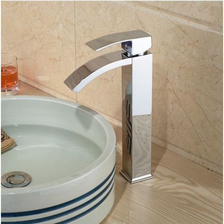 Baterie Lavoar Enzo High, tip cascada, montaj pe blat, finisaj crom