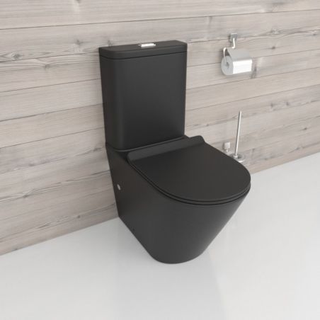 Vas WC EGO Dario Rimless, rezervor inclus, 2 piese, Negru mat, Power Colour, montaj podea, capac duroplast slim soft-close
