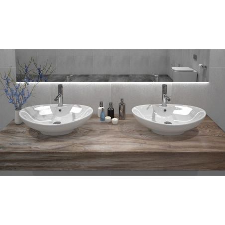 Lavoar REA ROS 2, Alb, lucios, 59x38 cm, montaj pe blat, ceramica sanitara, gaura baterie