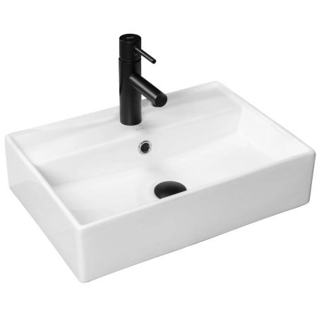 Lavoar EGO Valeria N, Alb, lucios, 50.5x35.5 cm, montaj pe blat, ceramica sanitara, cu gaura baterie si preaplin