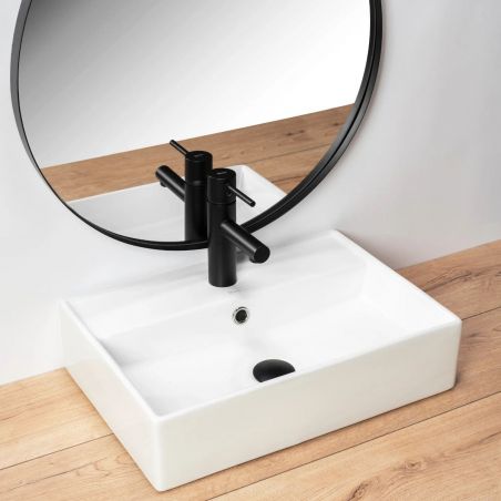 Lavoar EGO Valeria N, Alb, lucios, 50.5x35.5 cm, montaj pe blat, ceramica sanitara, cu gaura baterie si preaplin