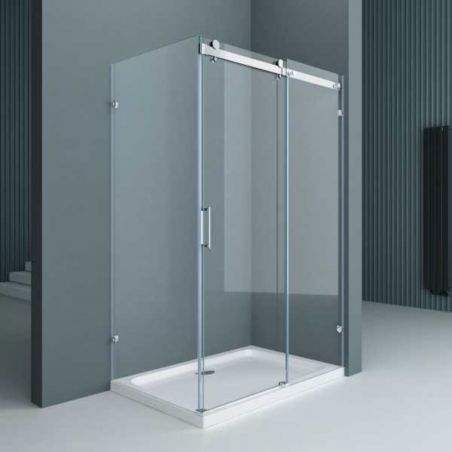 Cabina EGO-17-2, perete fix si usa Glisanta, sticla securizata 8 mm, fara profile metalice, dimensiuni la alegere