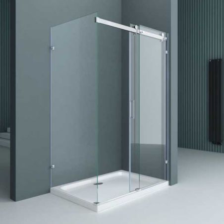 Cabina EGO-17-2, perete fix si usa Glisanta, sticla securizata 8 mm, fara profile metalice, dimensiuni la alegere