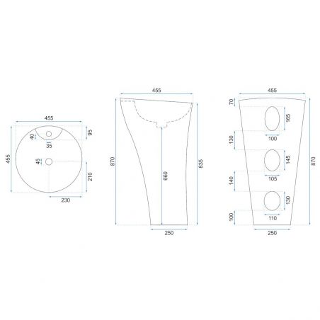 Lavoar stativ EGO Agnes, Alb, lucios, 45.5x45.5x87 cm, montaj podea, ceramica sanitara, cu gaura baterie si preaplin