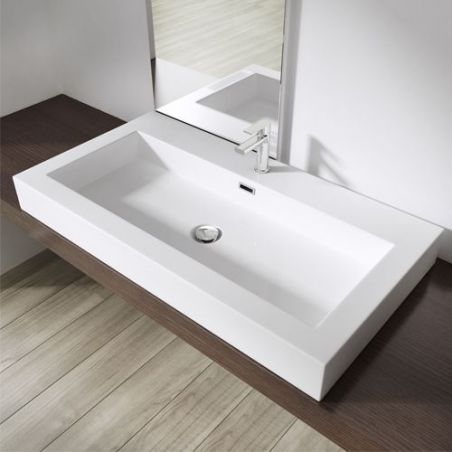 Lavoar 18, Alb, lucios, montaj suspendat sau semi-incastrat, dimensiuni: 60, 73, sau 90 cm, compozit marmura