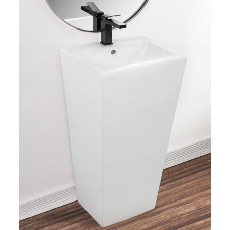 Lavoar stativ EGO Daria, Alb, lucios, 44x38x83cm, montaj podea, ceramica sanitara, gaura baterie si preaplin Lavoar stativ EGO Daria, Alb, lucios, 44x38x83cm, montaj podea, ceramica sanitara, gaura baterie si preaplin