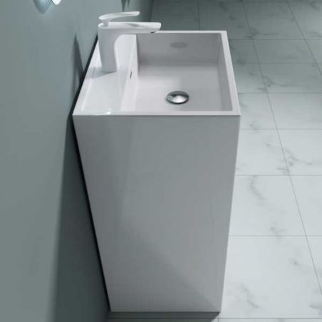 Lavoar stativ EGO 34, Alb, lucios, 50x42x90 cm, montaj podea, compozit marmura, cu gaura baterie si preaplin