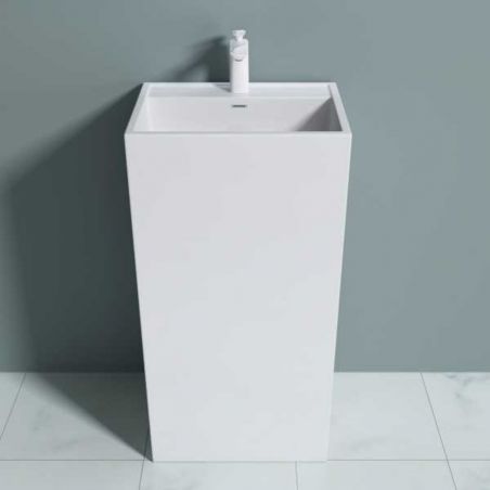 Lavoar stativ EGO 34, Alb, lucios, 50x42x90 cm, montaj podea, compozit marmura, cu gaura baterie si preaplin
