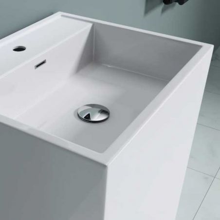 Lavoar stativ EGO 34, Alb, lucios, 50x42x90 cm, montaj podea, compozit marmura, cu gaura baterie si preaplin
