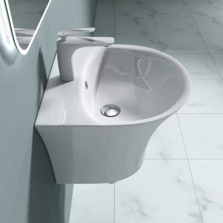 Lavoar Ego 101, Alb Lucios, 47x46 cm, montaj suspendat, cu o gaura de baterie, ceramica sanitara