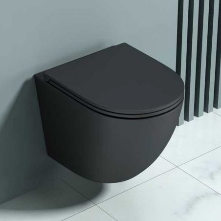 Vas wc Ego-A179, Negru Mat, 49 x 37 cm, montaj suspendat, capac inclus Soft-Close