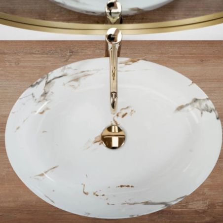 Lavoar Ego Queen Carrara Shiny, Alb Lucios, finisaj piatra, 55 x 41.5 cm, montaj pe blat, ceramica sanitara