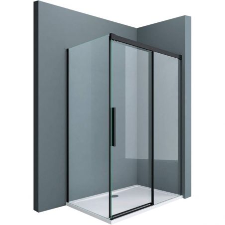 Cabina Ego 12, negru mat, 80-100 x 100-150 cm, sticla securizata 6mm, perete fix, usa glisanta, cu sau fara cadita, Easy Clean