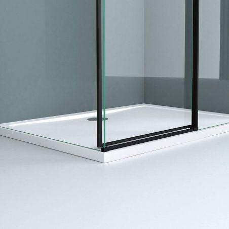 Cabina Ego 12, negru mat, 80, 90, 100 x 100, 120, 140 cm, sticla securizata 6 mm, perete fix, usa glisanta, Easy Clean