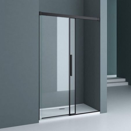 Usa dus Ego 12, negru mat, 100-120-140 x 195 cm, Glisanta, sticla securizata 6 mm, Nano Easy Clean