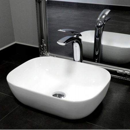 Lavoar REA Belinda Mini, Alb, 36x25 cm, montaj pe blat, ceramica sanitara
