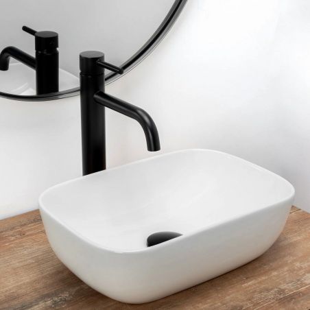 Lavoar REA Belinda Mini, Alb, 36x25 cm, montaj pe blat, ceramica sanitara