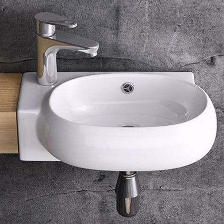 Lavoar EGO 0001 R, Alb, lucios, 38x26 cm, montaj suspendat, ceramica sanitara, gaura baterie in stanga si preaplin