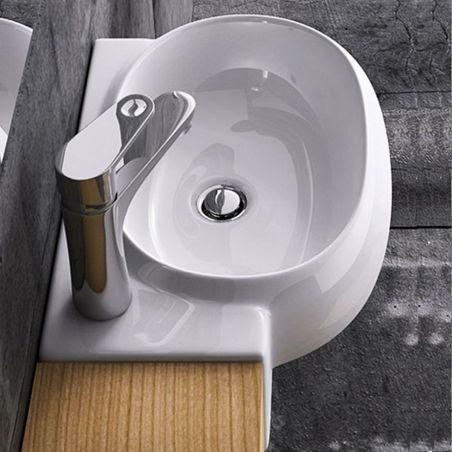 Lavoar EGO 0001 R, Alb, lucios, 38x26 cm, montaj suspendat, ceramica sanitara, gaura baterie in stanga si preaplin