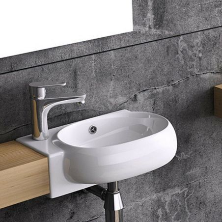 Lavoar EGO 0001 R, Alb, lucios, 38x26 cm, montaj suspendat, ceramica sanitara, gaura baterie in stanga si preaplin