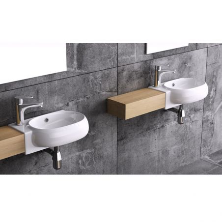 Lavoar EGO 0001 R, Alb, lucios, 38x26 cm, montaj suspendat, ceramica sanitara, gaura baterie in stanga si preaplin