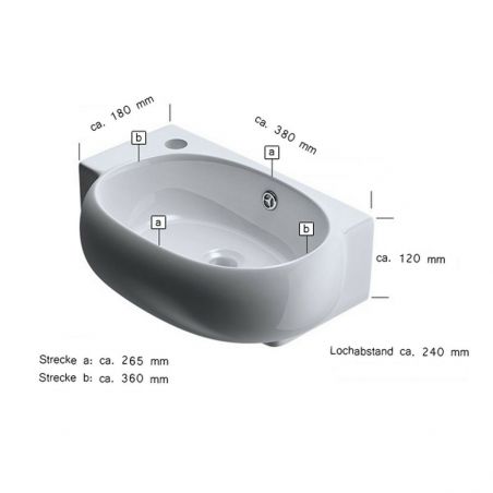 Lavoar EGO 0001 R, Alb, lucios, 38x26 cm, montaj suspendat, ceramica sanitara, gaura baterie in stanga si preaplin