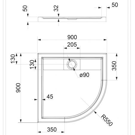 Cadita dus semirotunda OMNIRES BROOKLIN, inaltime 5 cm, Alb lucios,acril sanitar, dimensiune 90x90 Cadita dus semirotunda OMNIRES BROOKLIN, inaltime 5 cm, Alb lucios,acril sanitar, dimensiune 90x90