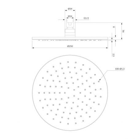 Cap de dus OMNIRES SLIMLINE, tip ploaie, diametru 25 cm, Auriu, finisaj periat PVD, duze silicon Easy Clean