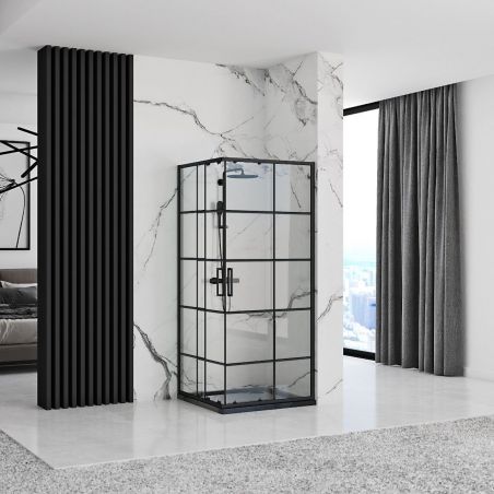 Cabina dus, 2 usi glisante, sticla securizata 5 mm, rame negre, 80x80 si 90x90 x190 cm, Easy Clean, REA-Concept