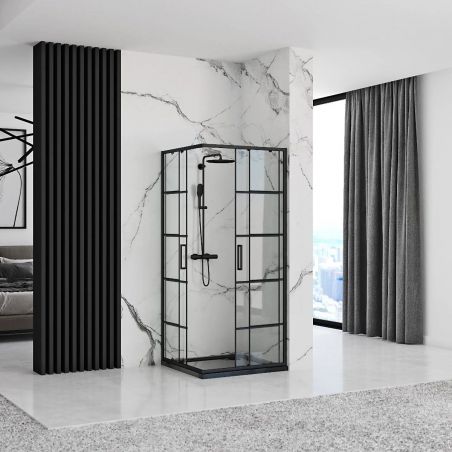 Cabina dus, 2 usi glisante, sticla securizata 5 mm, rame negre, 80x80 si 90x90 x190 cm, Easy Clean, REA-Concept