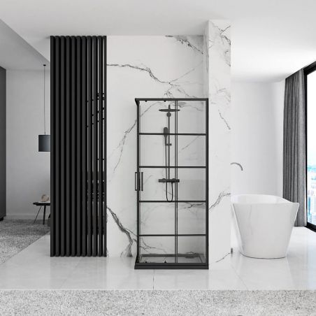 Cabina dus, 2 usi glisante, sticla securizata 5 mm, rame negre, 80x80 si 90x90 x190 cm, Easy Clean, REA-Concept