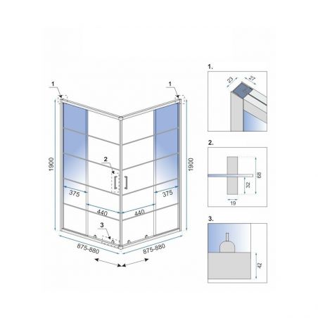 Cabina dus, 2 usi glisante, sticla securizata 5 mm, rame negre, 80x80 si 90x90 x190 cm, Easy Clean, REA-Concept