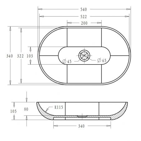 Lavoar EGO 808, Alb, mat, 54x34 cm ,montaj pe blat, compozit marmura