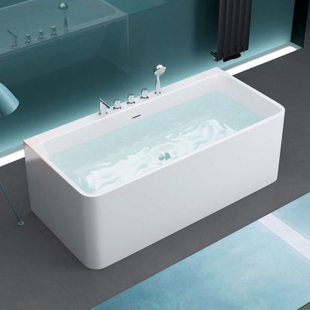 Cada de baie EGO 601S, freestanding, 170 sau 180 cm, baterie integrata cu finisaj crom, acril sanitar termoactiv, alb