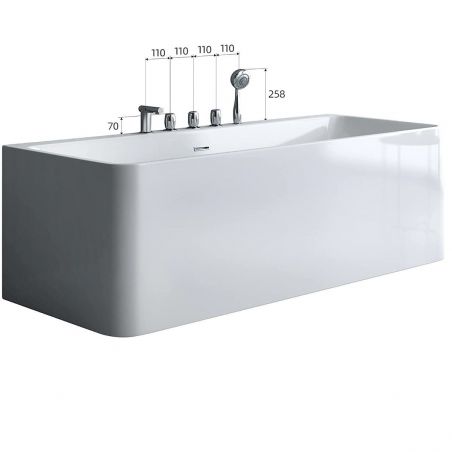 Cada de baie EGO 601S, freestanding, 170 sau 180 cm, baterie integrata cu finisaj crom, acril sanitar termoactiv, alb