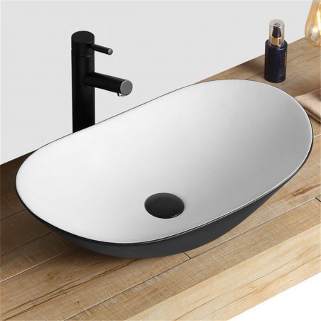 Lavoar REA Royal, Negru Alb, lucios , 60.5x36cm, montaj pe blat, ceramica sanitara
