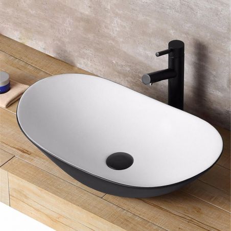 Lavoar REA Royal, Negru Alb, lucios , 60.5x36cm, montaj pe blat, ceramica sanitara