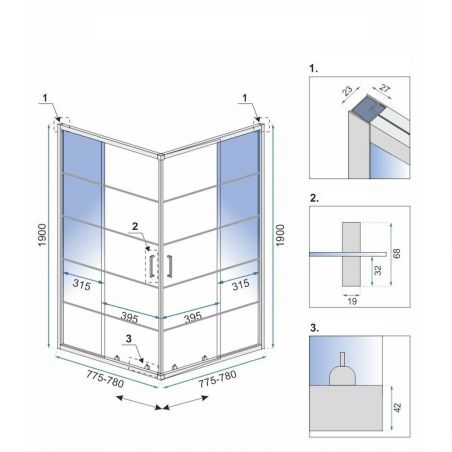 Cabina dus, 2 usi glisante, sticla securizata 5 mm, rame negre, 80x80x190 cm, Easy Clean, REA-Concept