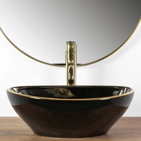 Lavoar REA Sofia Black Gold Edge, 41x34.5 cm, montaj pe blat, ceramica sanitara
