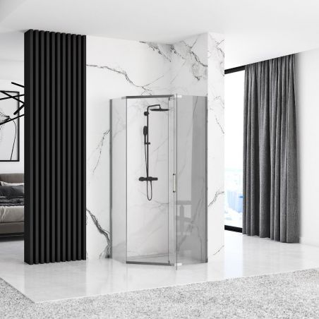 Cabina dus, pentagonala, usa batanta, crom, sticla 6 mm, 80-90 x 80-90 x 195 cm, Easy Clean, Ego-Axin