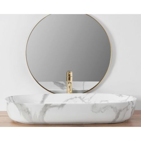 Lavoar REA Cleo 81 Shinny Marmo, imitatie piatra, 81x41 cm, montaj pe blat, ceramica sanitara