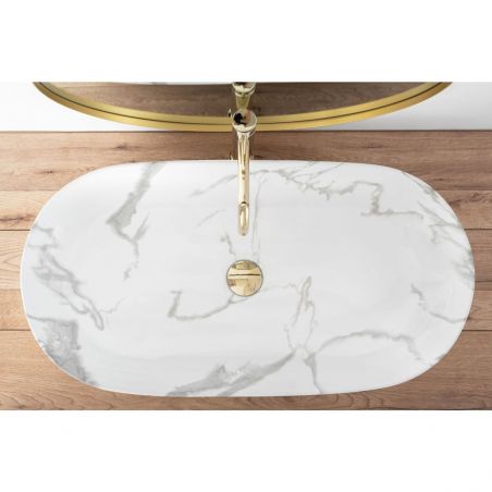 Lavoar REA Cleo 81 Shinny Marmo, imitatie piatra, 81x41 cm, montaj pe blat, ceramica sanitara