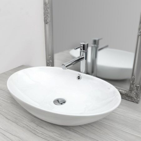 Lavoar EGO OLG, Alb, lucios, 63x41.5 cm, montaj pe blat, ceramica sanitara, cu preaplin
