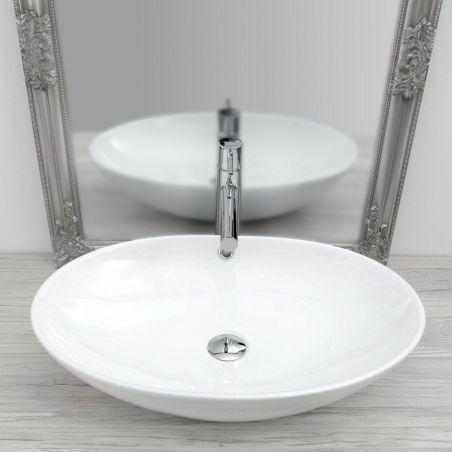 Lavoar EGO OLG, Alb, lucios, 63x41.5 cm, montaj pe blat, ceramica sanitara, cu preaplin