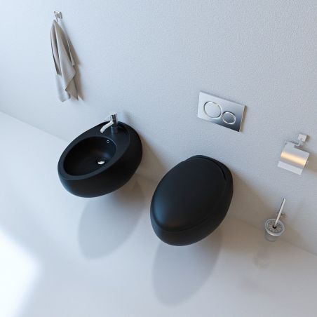 Vas WC EGO Angelo, Negru mat, Power Colour, 60x43 cm montaj suspendat, capac duroplast slim soft-close inclus