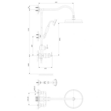 Sistem de dus OMNIRES ARMANCE VINTAGE, termostat, finisaj periat Cupru, racire corp baterie Safe Touch, montaj pe perete