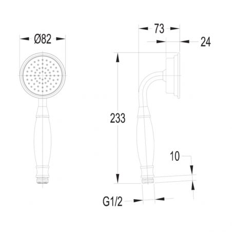 Para de dus OMNIRES ARMANCE VINTAGE, finisaj PVD, Auriu, 1 functie, duze din silicon Easy Clean